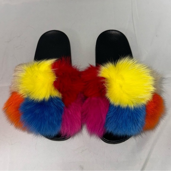 Women's Real Fox Furry Fur Slides, Open-Toe Cute Fur Sandals M5 - Picture 4 of 9